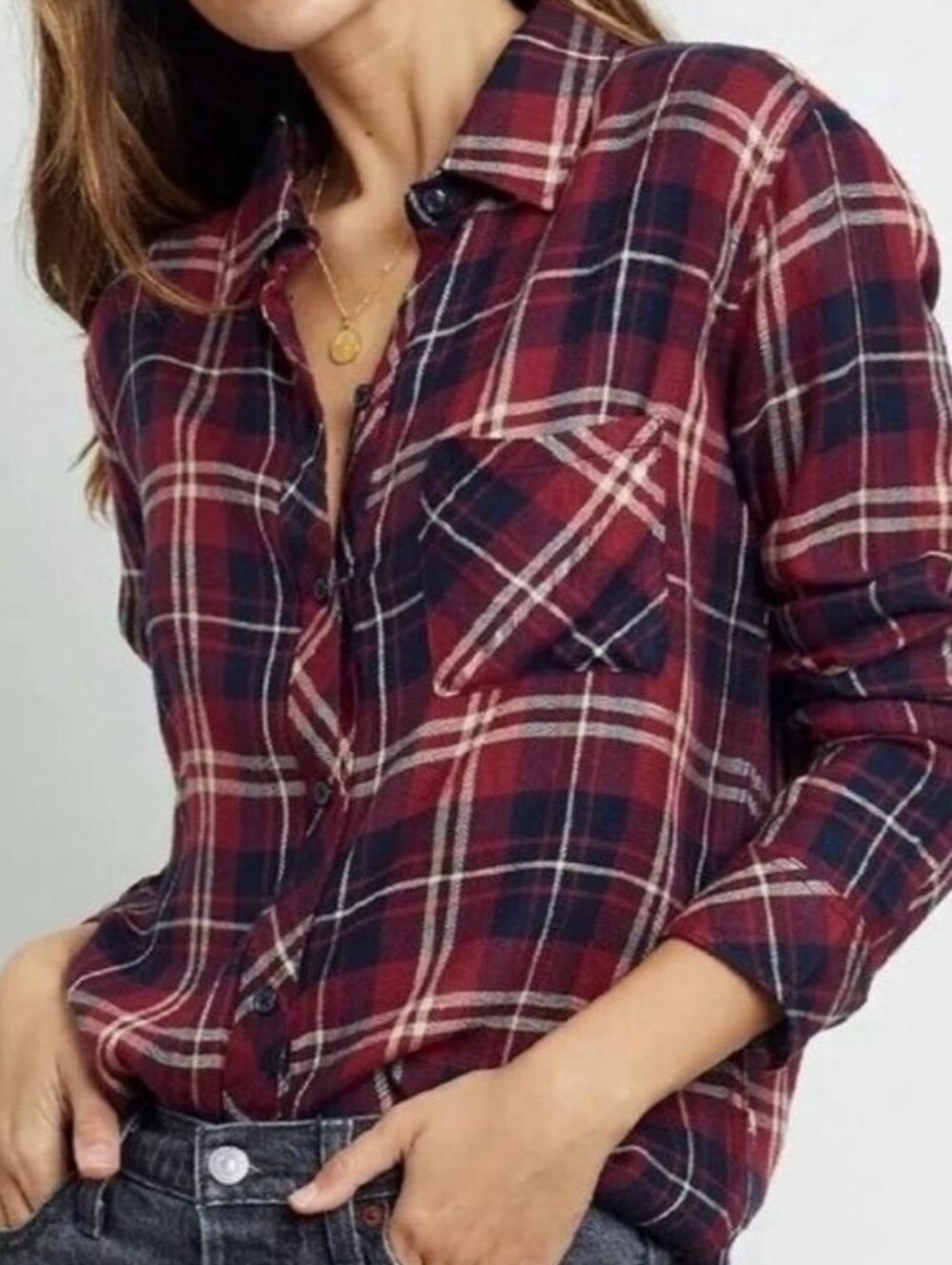 $168 RAILS Red Blue White Shirt Sz XS Button Up Plaid Long Sleeve NWOT
